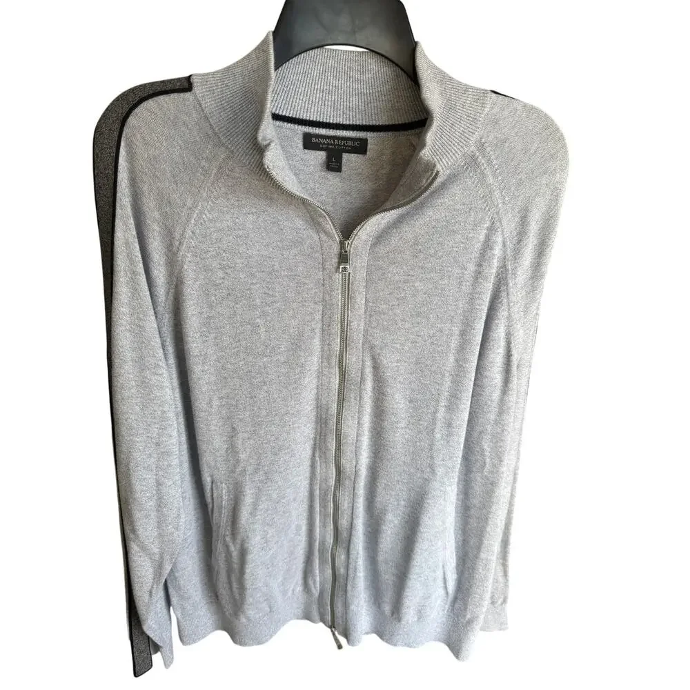 Banana Republic Mens Large Supima Cotton 1/4 Zip Sweater Gray Mock Neck Pullover